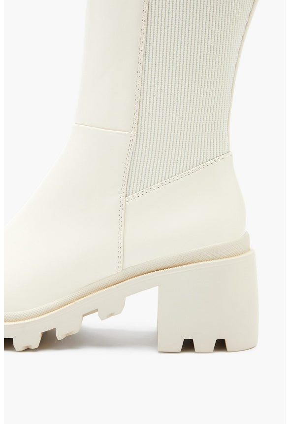 AYDEN CHUNKY BLOCK HEEL BOOT Bone