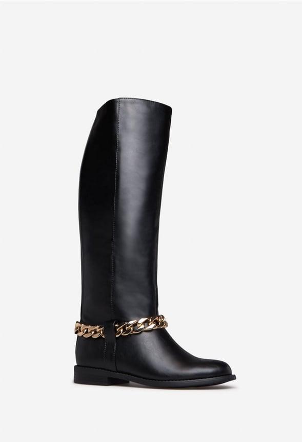 NETTIE CHAIN EMBELLISHED FLAT BOOT Black Caviar