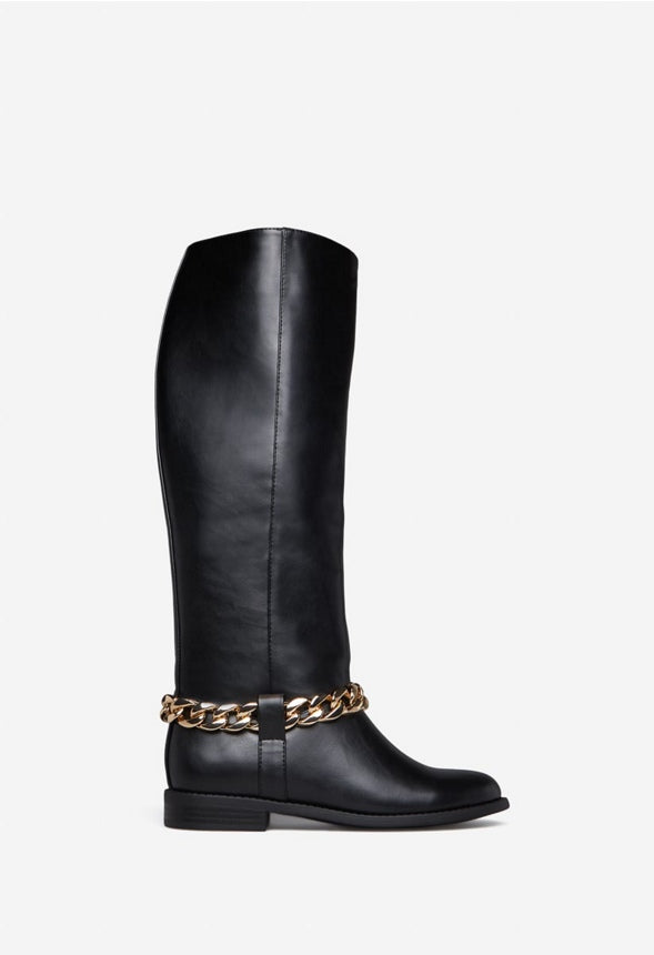 NETTIE CHAIN EMBELLISHED FLAT BOOT Black Caviar