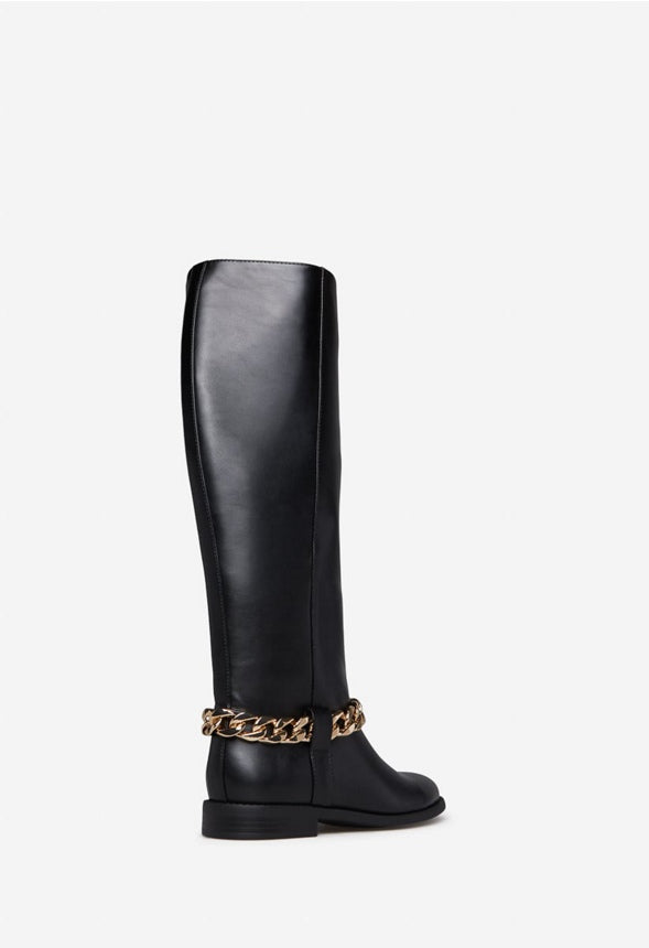 NETTIE CHAIN EMBELLISHED FLAT BOOT Black Caviar