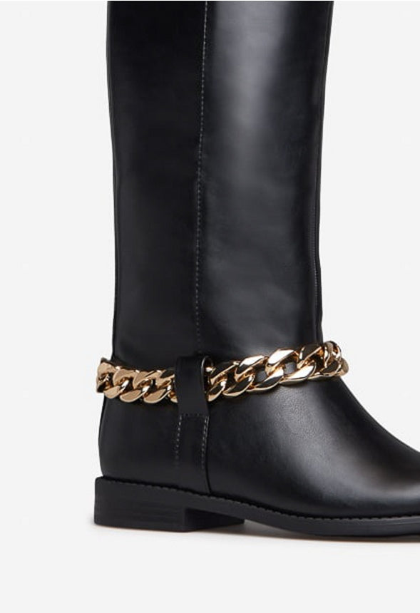 NETTIE CHAIN EMBELLISHED FLAT BOOT Black Caviar