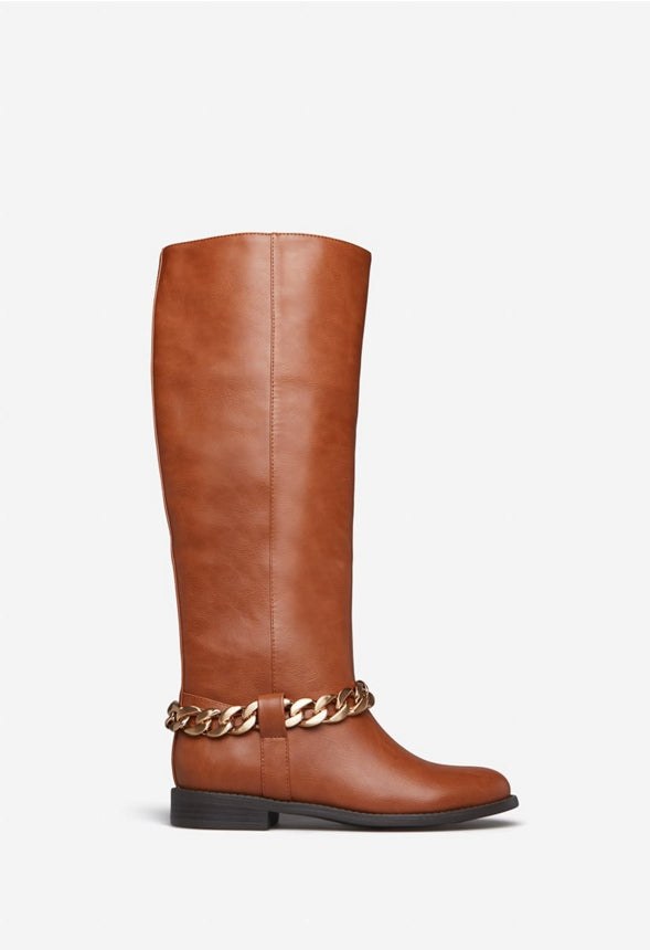 NETTIE CHAIN EMBELLISHED FLAT BOOT Leather Brown