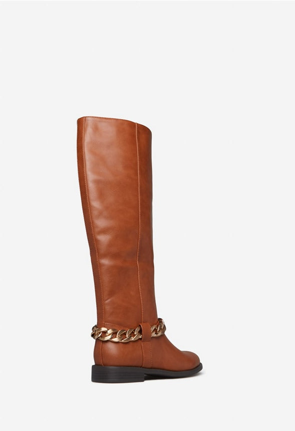 NETTIE CHAIN EMBELLISHED FLAT BOOT Leather Brown