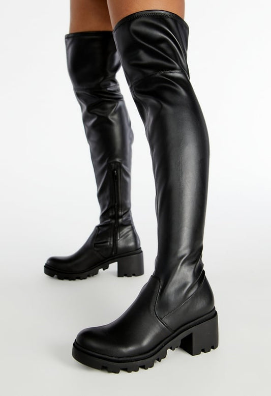 Jordane Lug Sole Over-The-Knee Boot Black