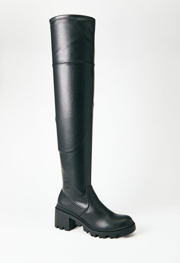 Jordane Lug Sole Over-The-Knee Boot Black