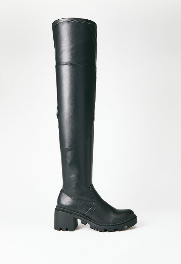 Jordane Lug Sole Over-The-Knee Boot Black