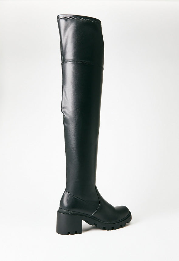 Jordane Lug Sole Over-The-Knee Boot Black