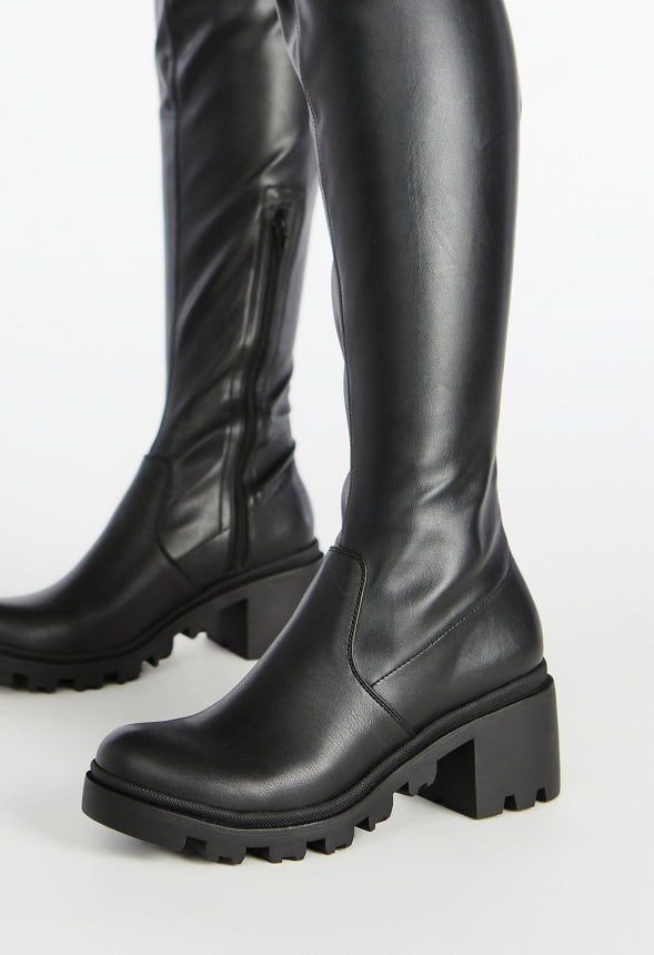 Jordane Lug Sole Over-The-Knee Boot Black
