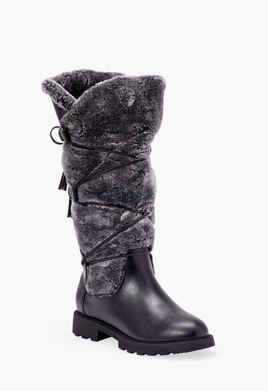 Demi Faux Fur Lug Sole Boot Black Caviar