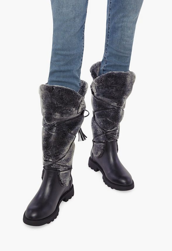 Demi Faux Fur Lug Sole Boot Black Caviar