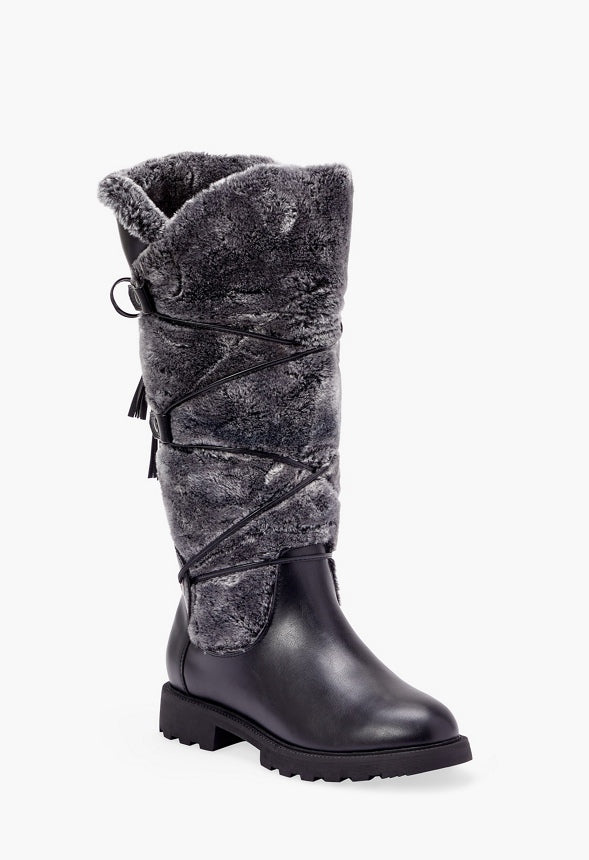 Demi Faux Fur Lug Sole Boot Black Caviar