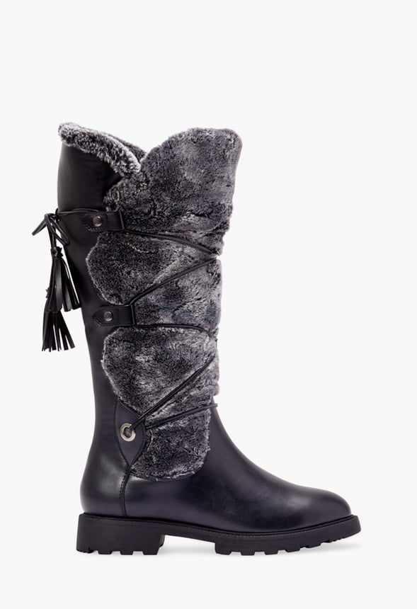 Demi Faux Fur Lug Sole Boot Black Caviar