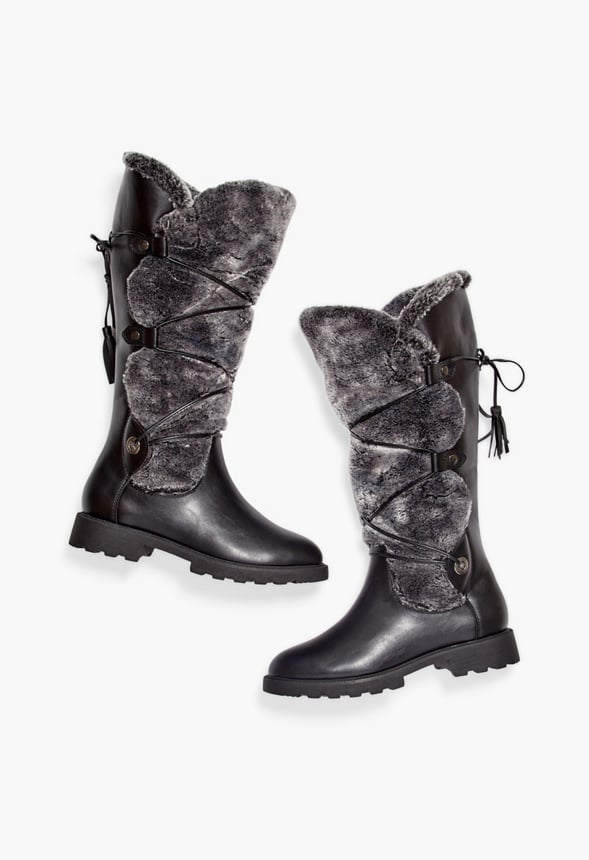 Demi Faux Fur Lug Sole Boot Black Caviar