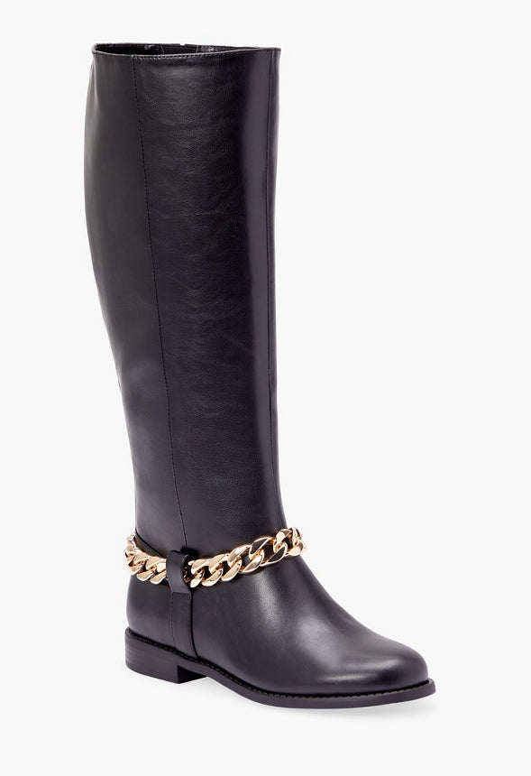REMY CHAIN DETAIL RIDING BOOT Black Caviar