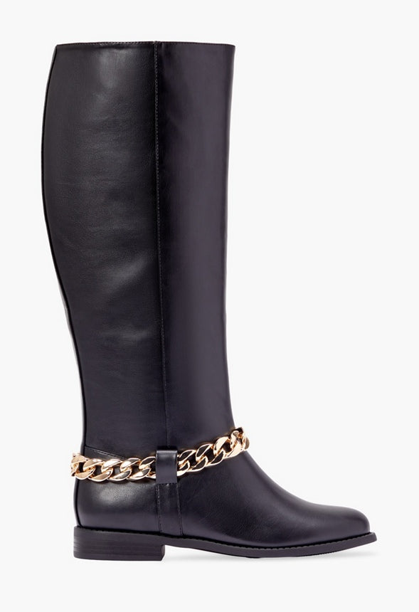 REMY CHAIN DETAIL RIDING BOOT Black Caviar