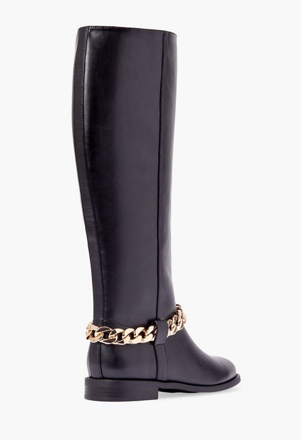 REMY CHAIN DETAIL RIDING BOOT Black Caviar