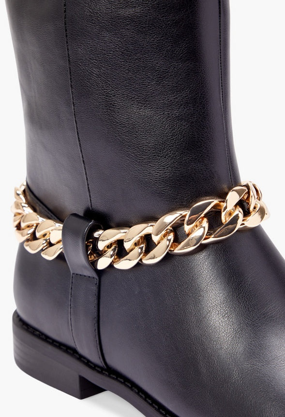 REMY CHAIN DETAIL RIDING BOOT Black Caviar