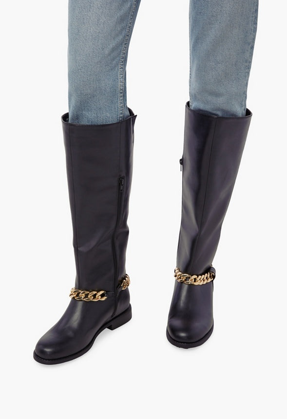 REMY CHAIN DETAIL RIDING BOOT Black Caviar