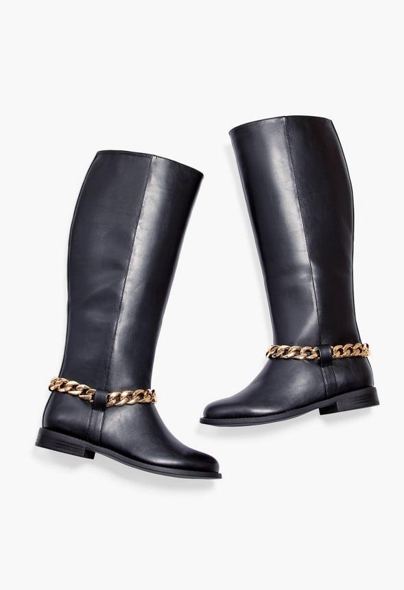 REMY CHAIN DETAIL RIDING BOOT Black Caviar
