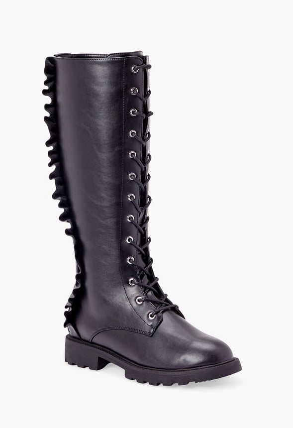 DAVENPORT RUFFLE FLAT BOOT Black Caviar
