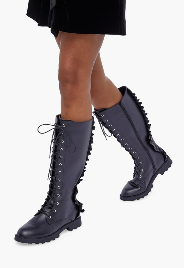 DAVENPORT RUFFLE FLAT BOOT Black Caviar