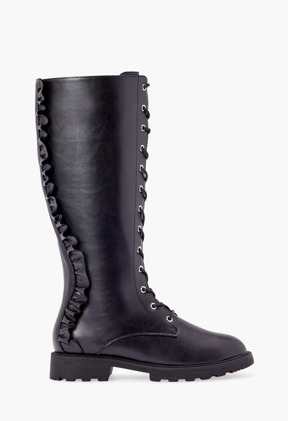 DAVENPORT RUFFLE FLAT BOOT Black Caviar