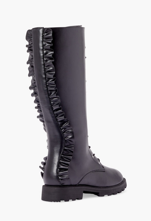 DAVENPORT RUFFLE FLAT BOOT Black Caviar