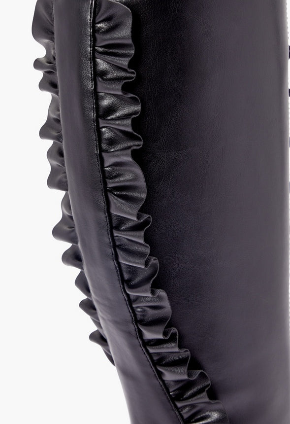 DAVENPORT RUFFLE FLAT BOOT Black Caviar