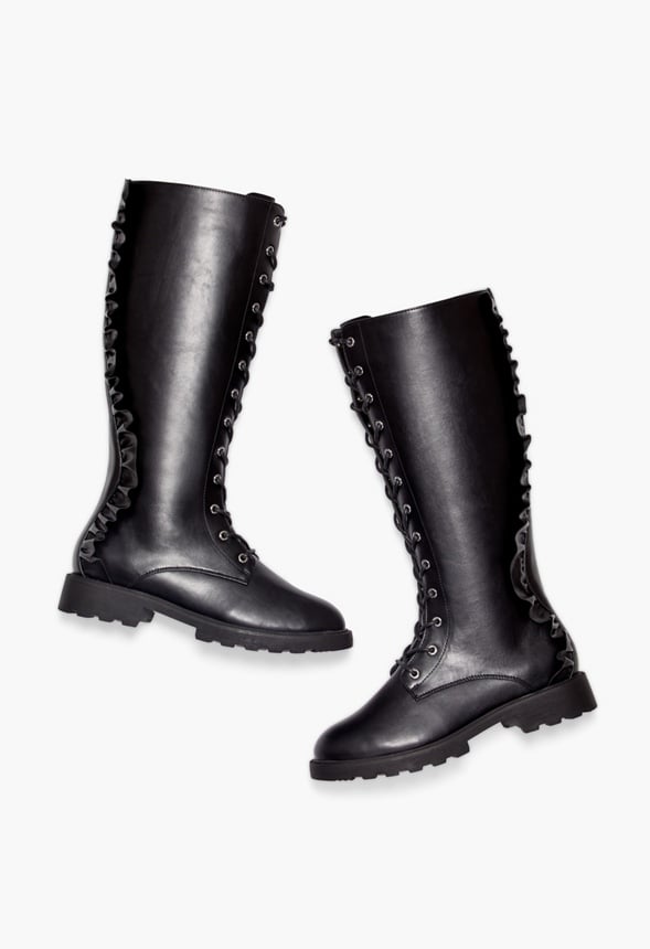DAVENPORT RUFFLE FLAT BOOT Black Caviar