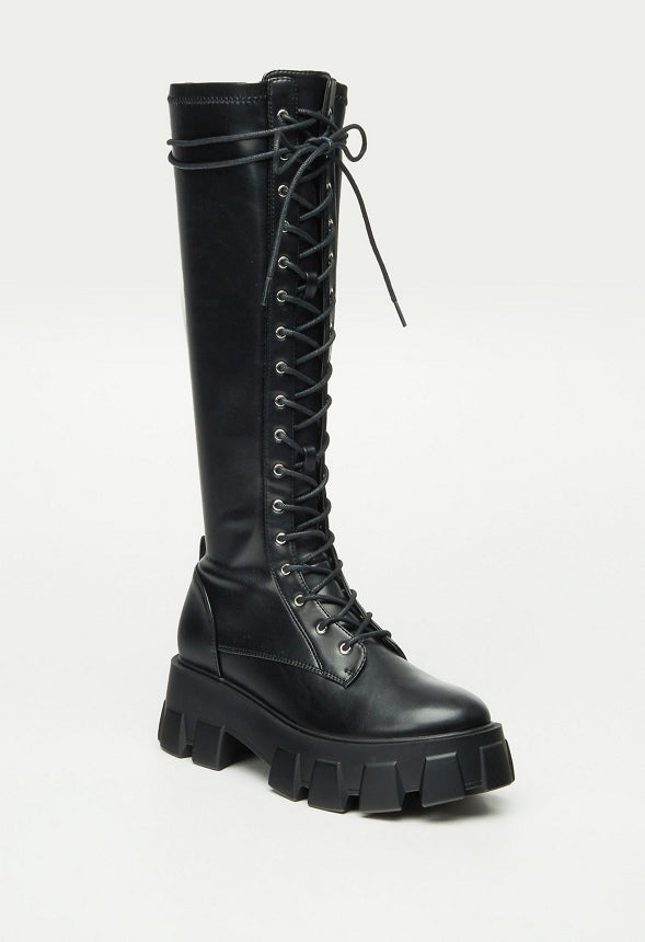 VIENNA LUG SOLE FLAT BOOT Black