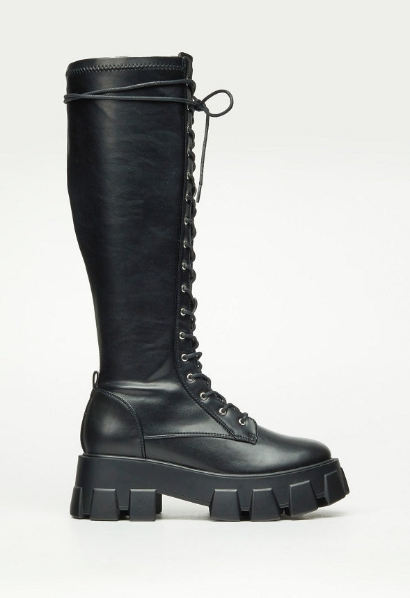 VIENNA LUG SOLE FLAT BOOT Black