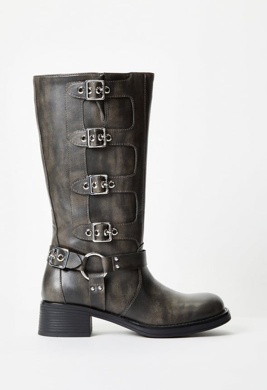 Sable Flat Boot Distressed Black