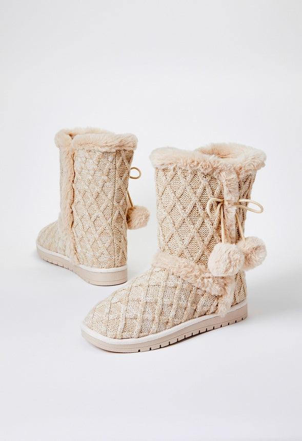 Idina Knit Pom Fuzzie Oatmeal
