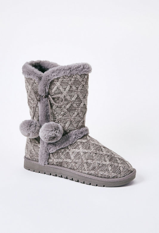 Idina Knit Fuzzie Bootie Gray