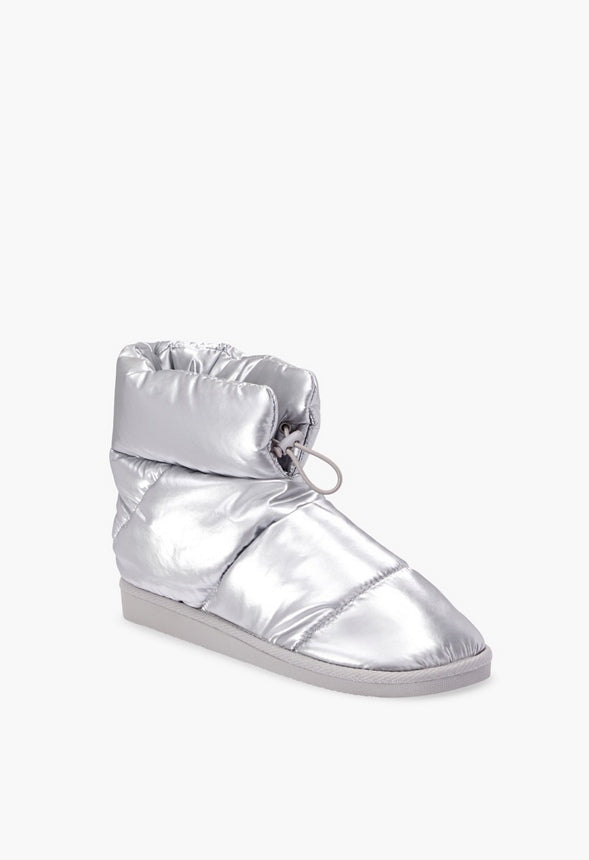 Juno Fuzzie Drawstring Bootie Silver Shadow Metallic