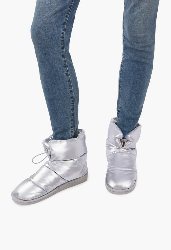 Juno Fuzzie Drawstring Bootie Silver Shadow Metallic