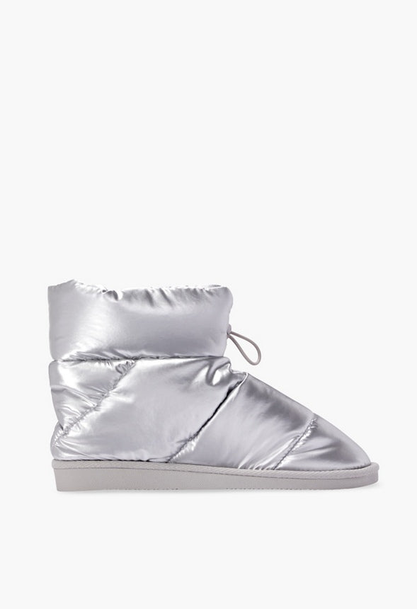 Juno Fuzzie Drawstring Bootie Silver Shadow Metallic