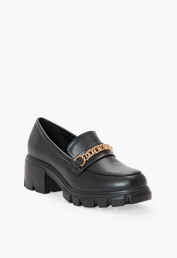 Leli Chain Detail Lug Sole Loafer Black Caviar