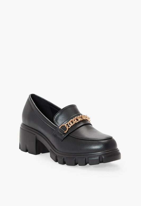 Leli Chain Detail Lug Sole Loafer Black Caviar