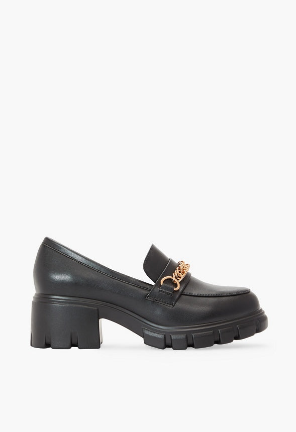 Leli Chain Detail Lug Sole Loafer Black Caviar