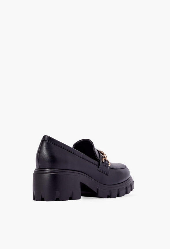 Leli Chain Detail Lug Sole Loafer Black Caviar