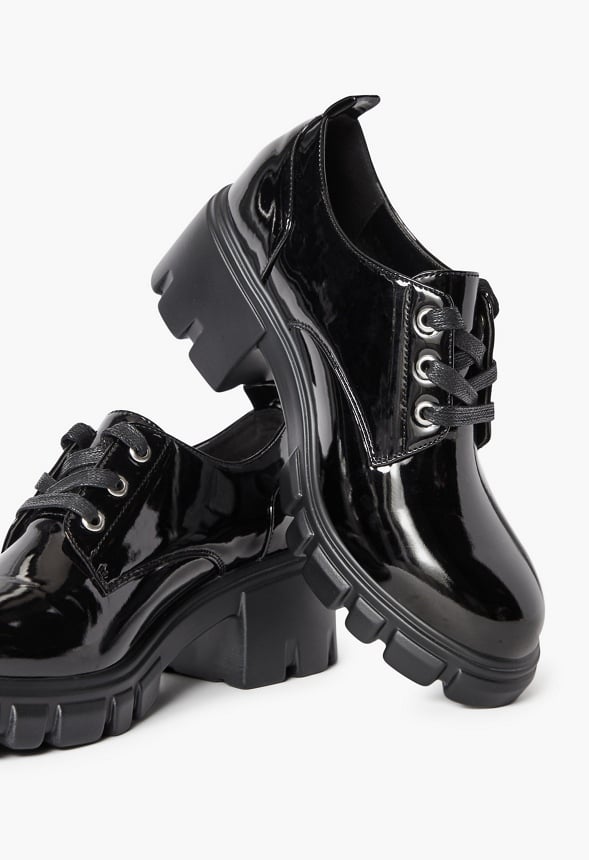 Sofia Lace Up Lug Sole Loafer Black Caviar