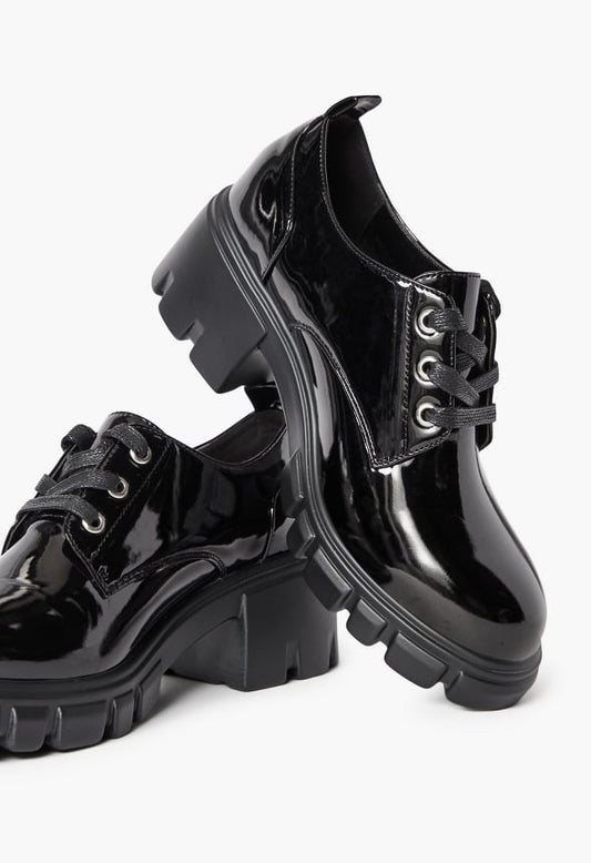 Sofia Lace Up Lug Sole Loafer Black Caviar