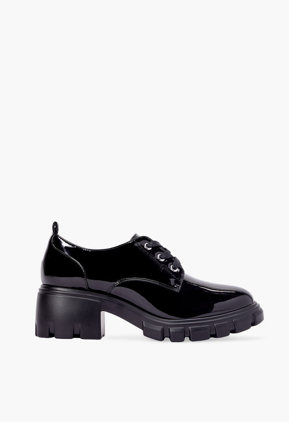 Sofia Lace Up Lug Sole Loafer Black Caviar