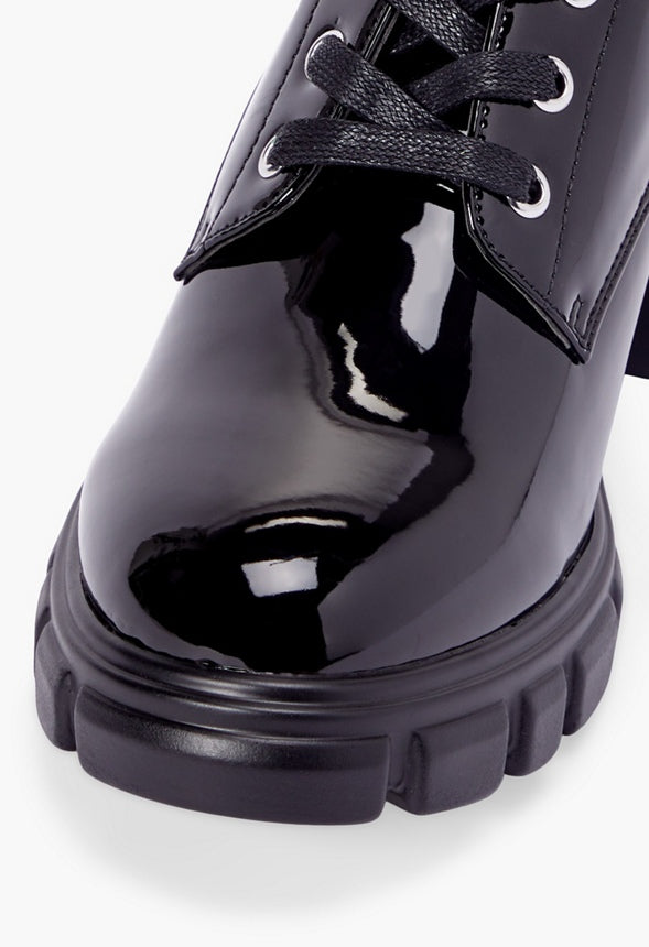 Sofia Lace Up Lug Sole Loafer Black Caviar