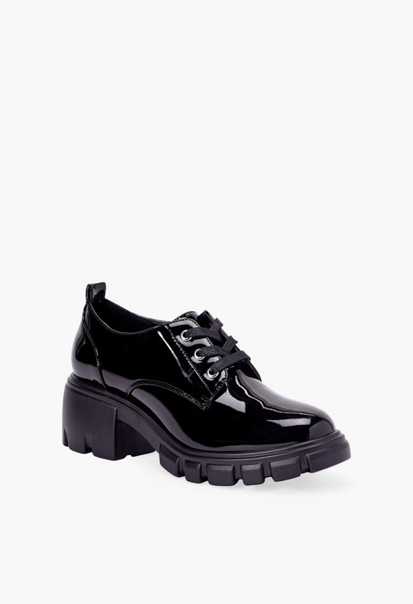 Sofia Lace Up Lug Sole Loafer Black Caviar