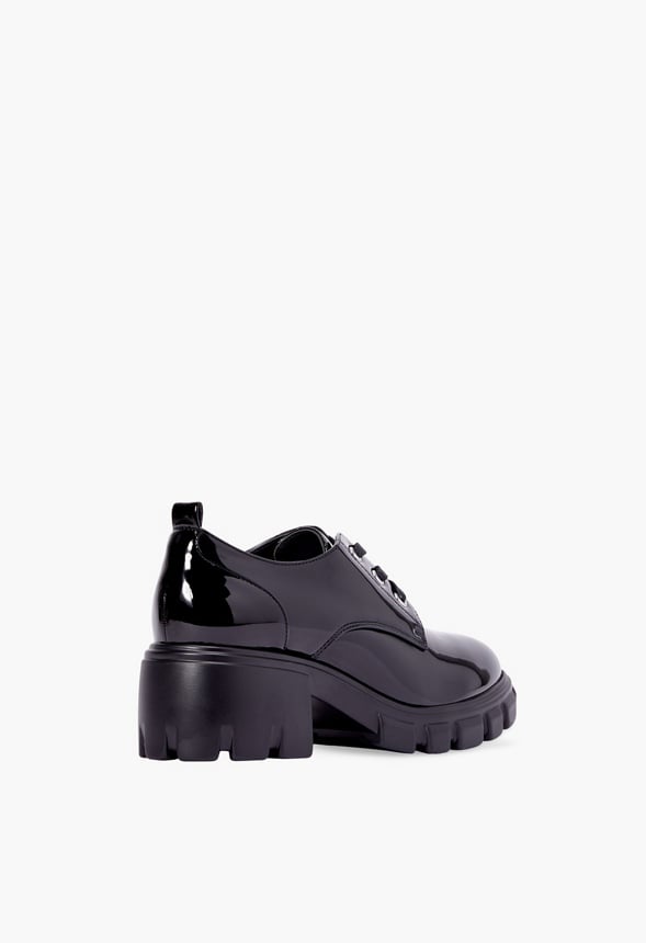 Sofia Lace Up Lug Sole Loafer Black Caviar