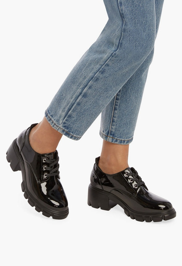 Sofia Lace Up Lug Sole Loafer Black Caviar