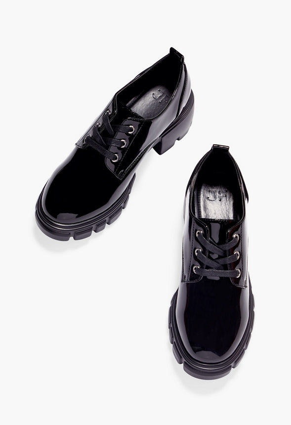 Sofia Lace Up Lug Sole Loafer Black Caviar