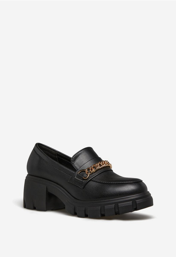 LELI CHAIN DETAIL LUG SOLE LOAFER Black Caviar